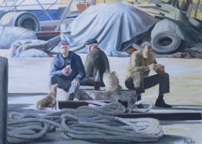 1991 Pescadors esmorçant T09039302 oli 100 x 73 cm.