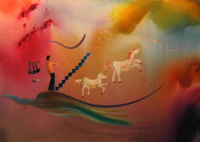 51ba- Somni de cavalls II T01080503 mixta acrílic oli 92 x 65 cm.